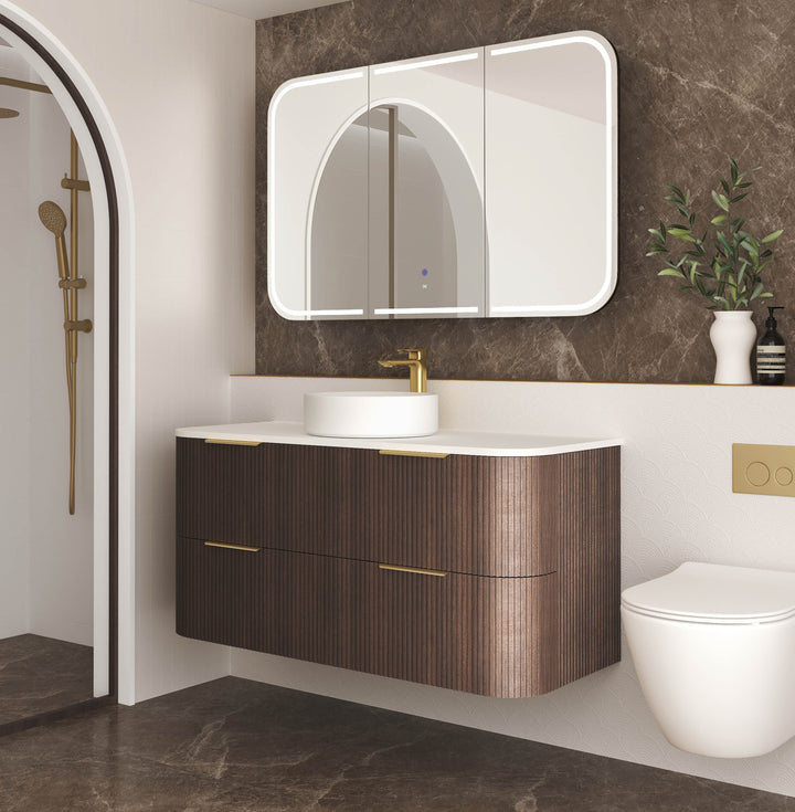 Havana Fluted 1200mm Sable Walnut Wall Hung Curve Vanity