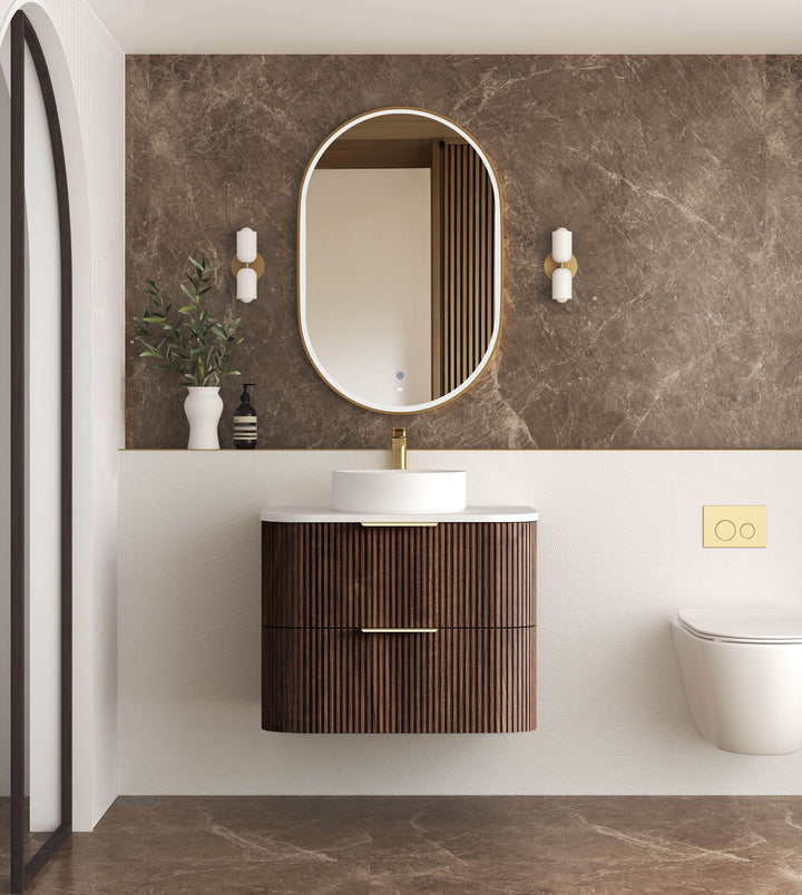 Havana Fluted 750mm Sable Walnut Wall Hung Curve Vanity - Cabinet Only