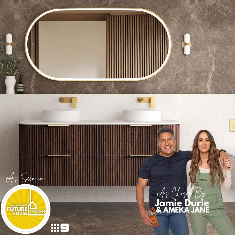 Havana Fluted 1500mm Sable Walnut Wall Hung Curve Vanity - Cabinet Only