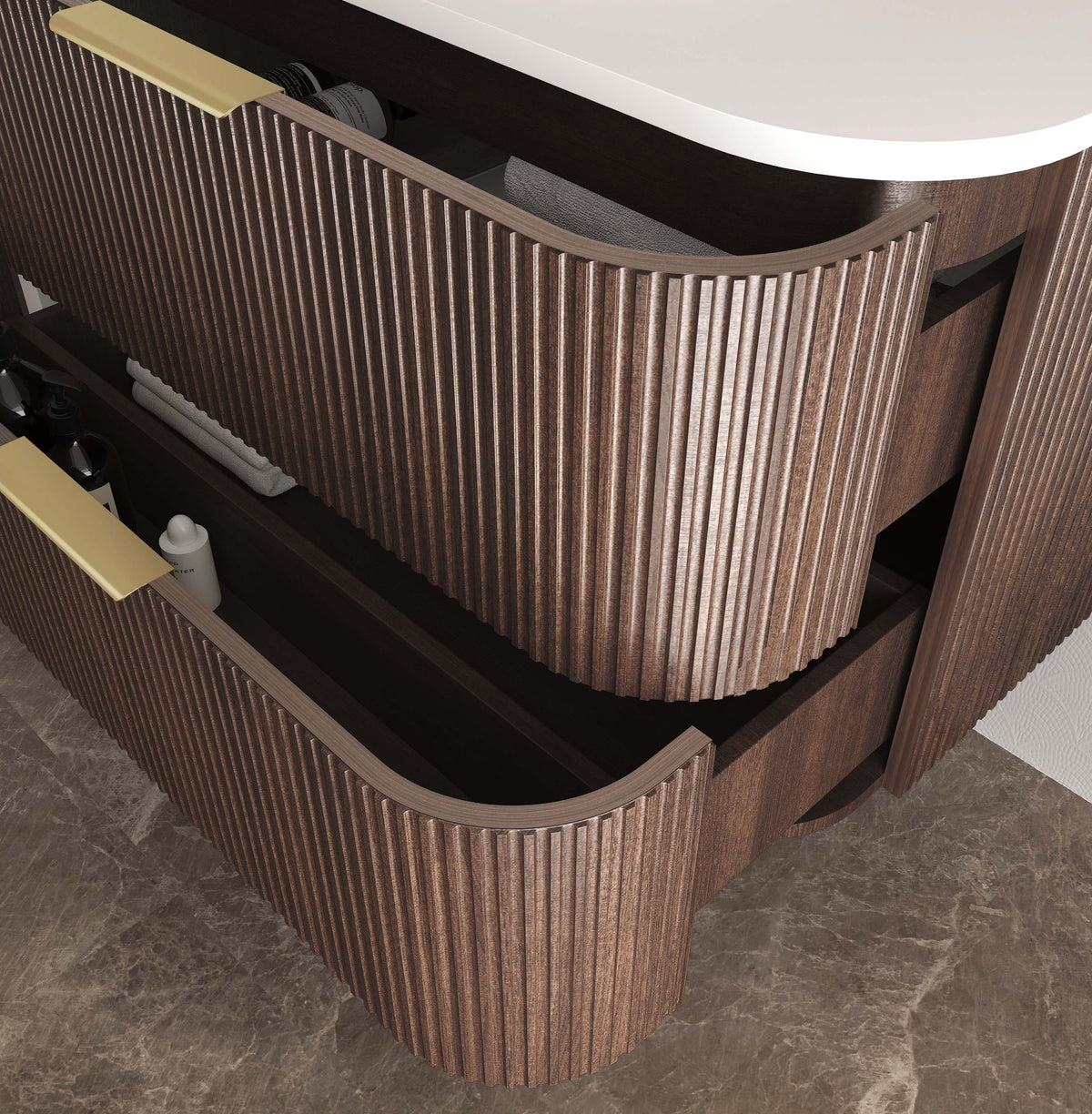Havana Fluted 1800mm Sable Walnut Wall Hung Curve Vanity