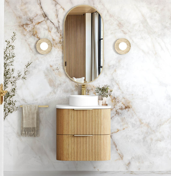Havana Fluted 600mm Woodland Oak Wall Hung Curve Vanity - Cabinet Only