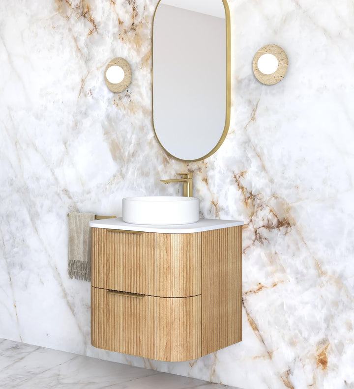 Havana Fluted 600mm Woodland Oak Wall Hung Curve Vanity