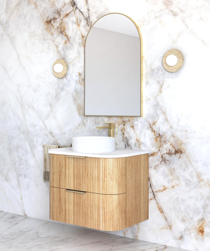 Havana Fluted 750mm Woodland Oak Wall Hung Curve Vanity