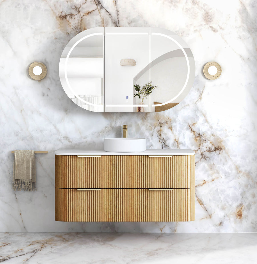 Havana Fluted 1200mm Woodland Oak Wall Hung Curve Vanity - Cabinet Only