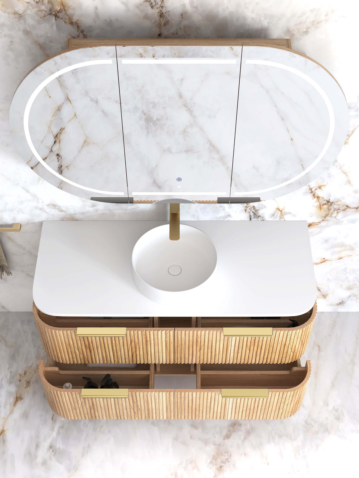 Havana Fluted 1200mm Woodland Oak Wall Hung Curve Vanity