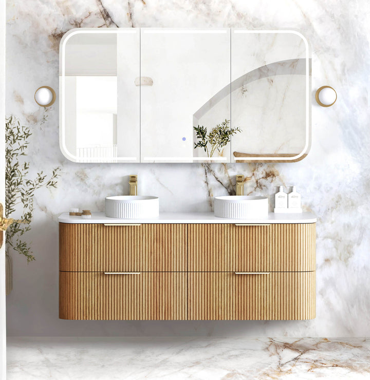 Havana Fluted 1500mm Woodland Oak Wall Hung Curve Vanity - Cabinet Only
