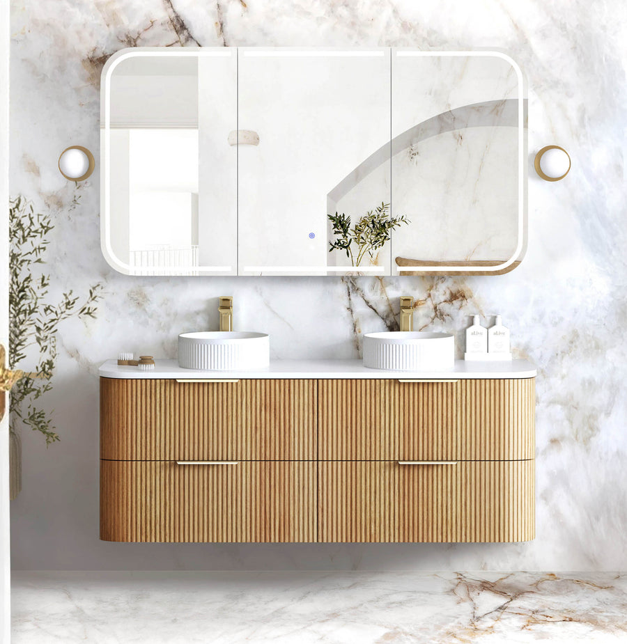 Havana Fluted 1500mm Woodland Oak Wall Hung Curve Vanity - Cabinet Only