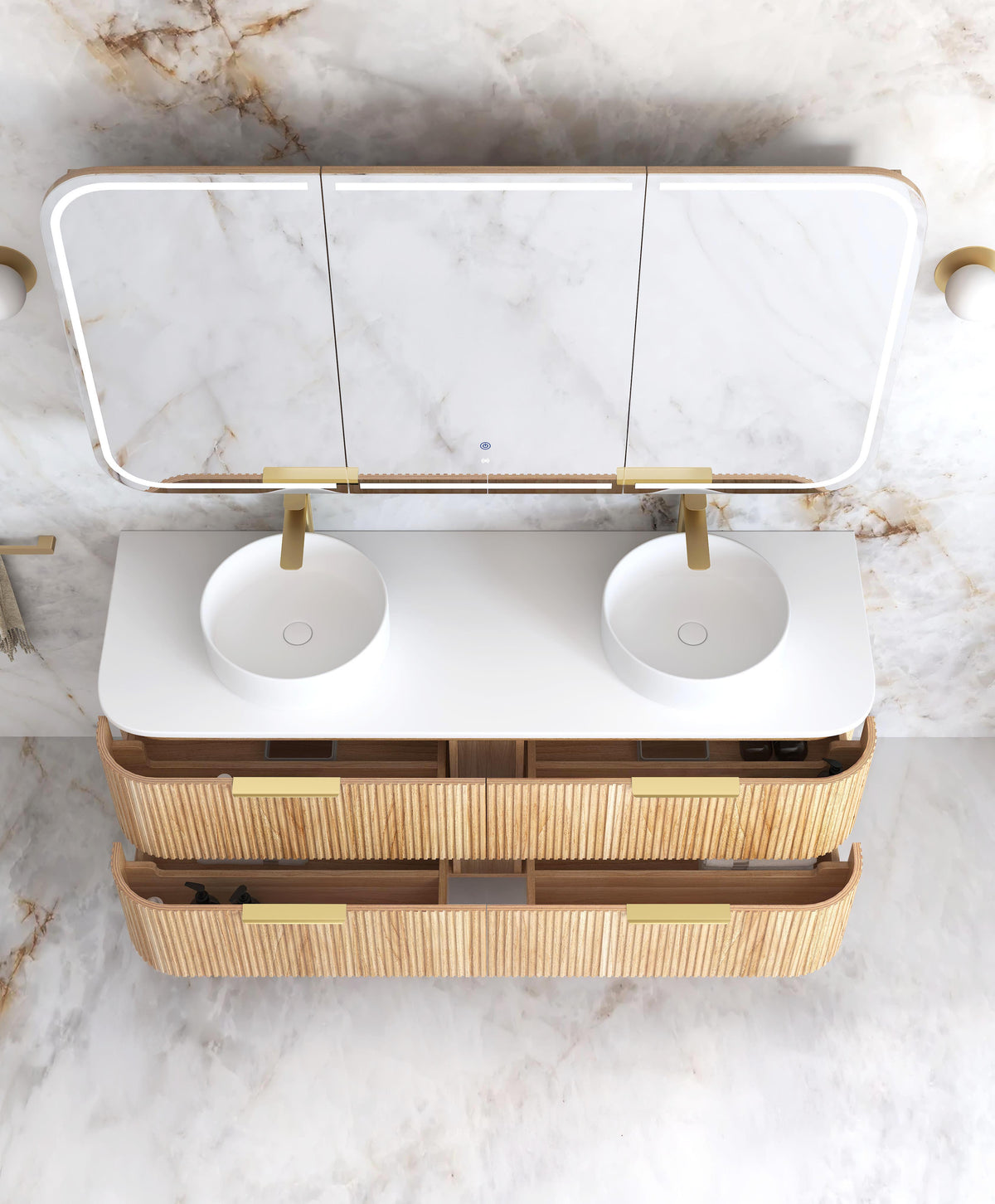 Havana Fluted 1500mm Woodland Oak Wall Hung Curve Vanity