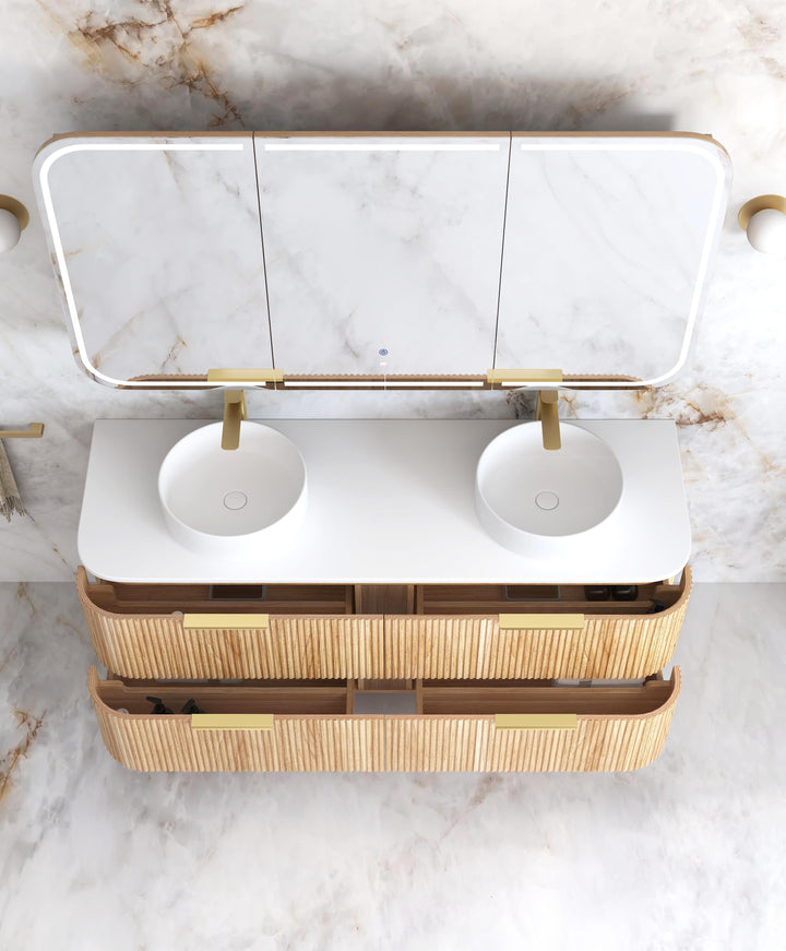Havana Fluted 1500mm Woodland Oak Wall Hung Curve Vanity