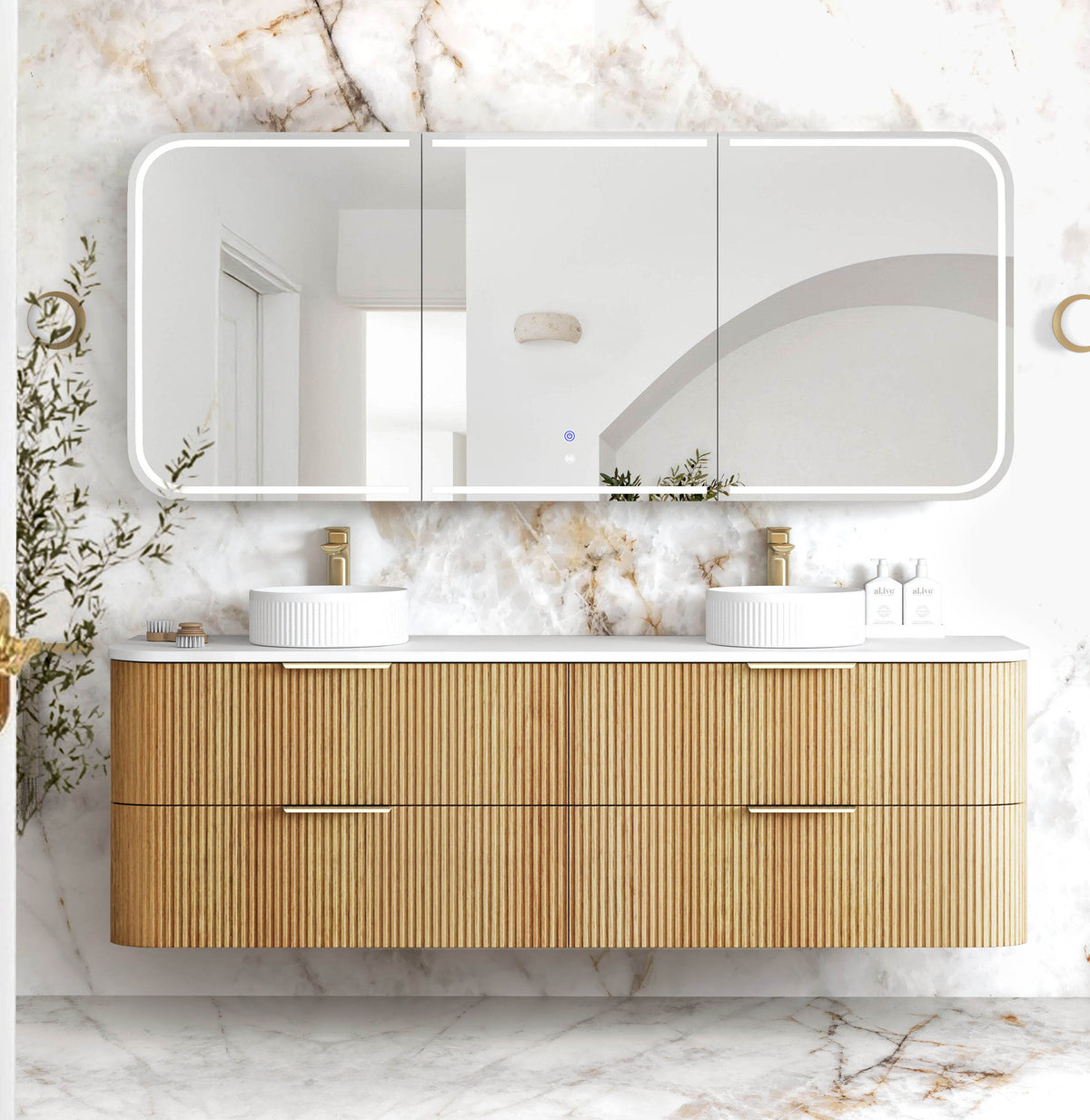 Havana Fluted 1800mm Woodland Oak Wall Hung Curve Vanity - Cabinet Only