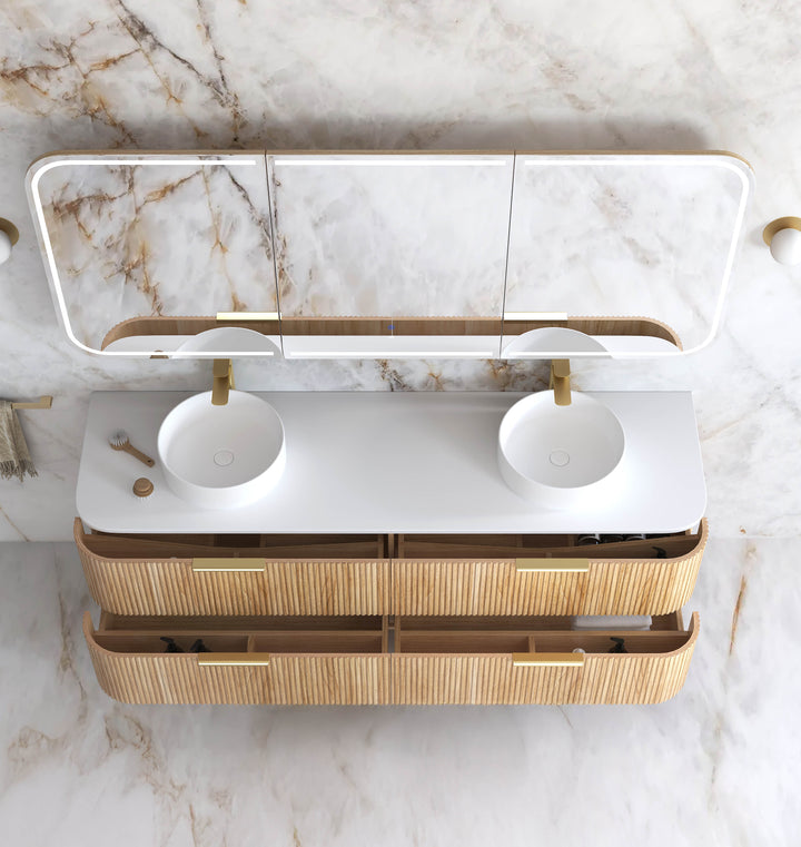 Havana Fluted 1800mm Woodland Oak Wall Hung Curve Vanity