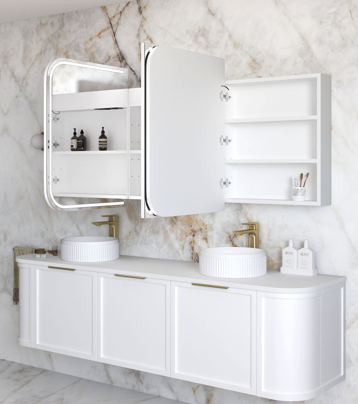 LED Newport 1800(W)x750(H) Matte White Shaving Cabinet Premium Edition view 3