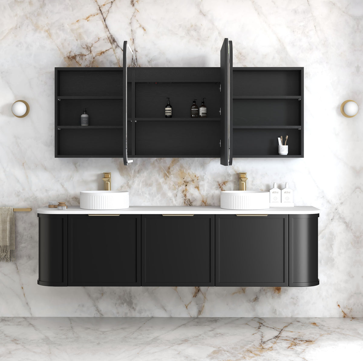 LED Newport 1800(W)x750(H) Black Oak Shaving Cabinet Premium Edition view 2