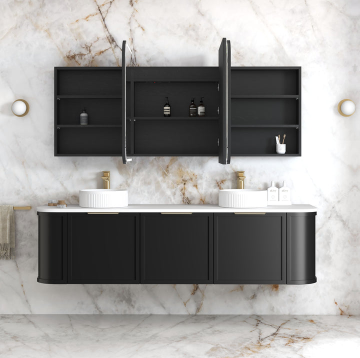 LED Newport 1800(W)x750(H) Black Oak Shaving Cabinet Premium Edition view 2