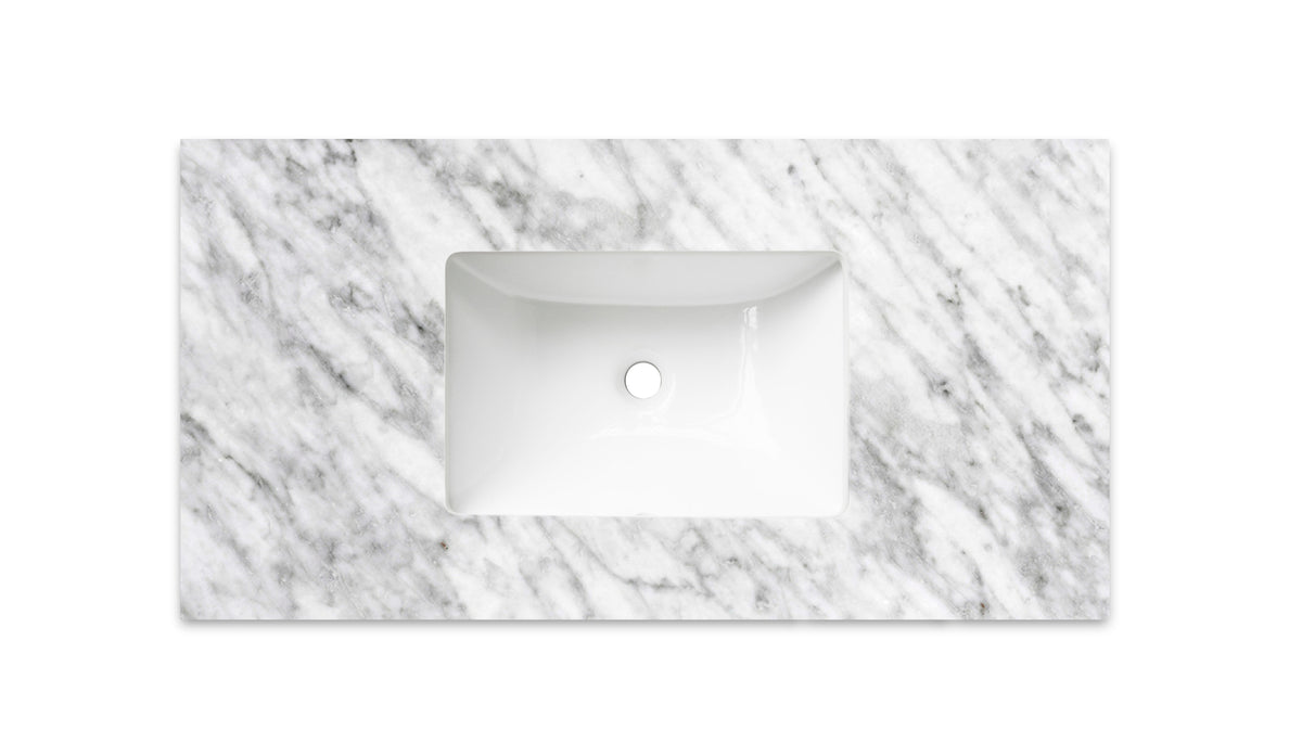 Byron Fluted 900mm Woodland Oak Wall Hung Vanity - Under Mount Stone Top (Natural Carrara Marble)