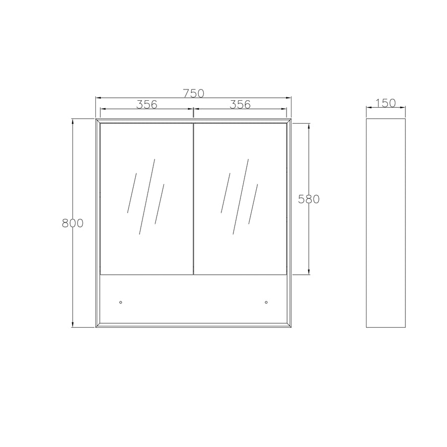 Marlo 750x800 Matte Black Shaving Cabinet