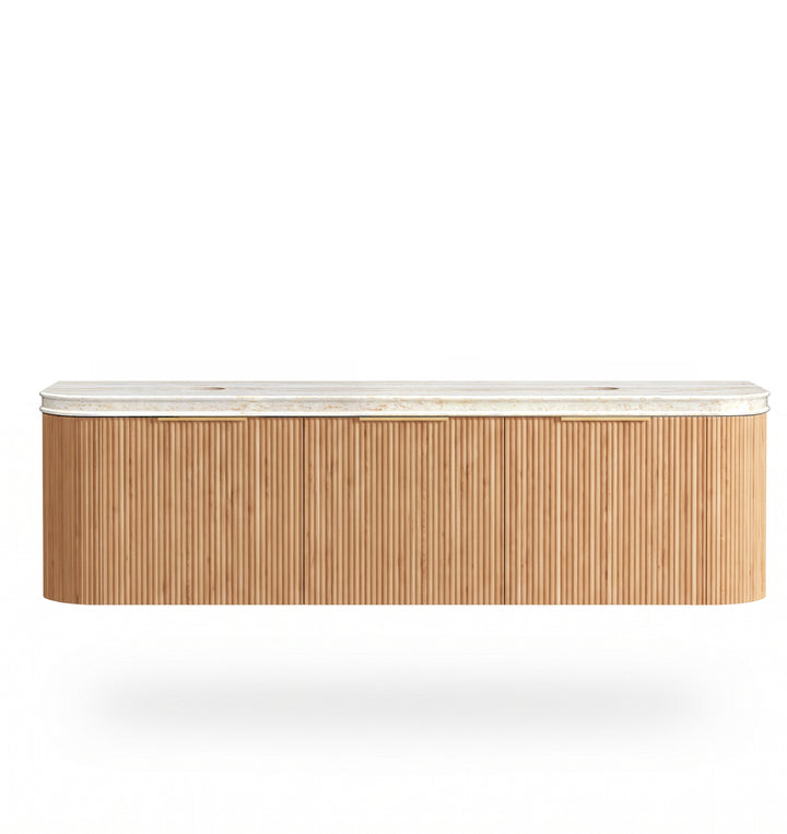 Bondi 1800mm Woodland Oak Fluted Curve Vanity - 50mm English Edge (Sand Dune)