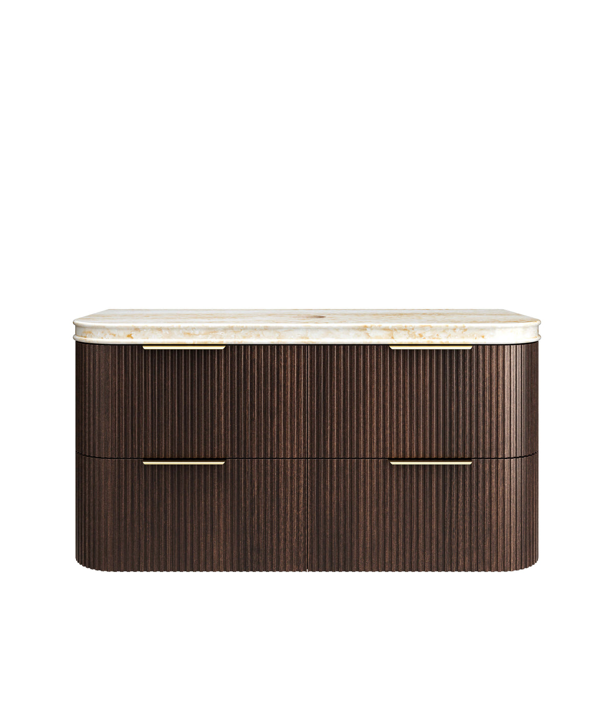 Havana Fluted 1200mm Sable Walnut Wall Hung Curve Vanity - 50mm English Edge (Sand Dune)