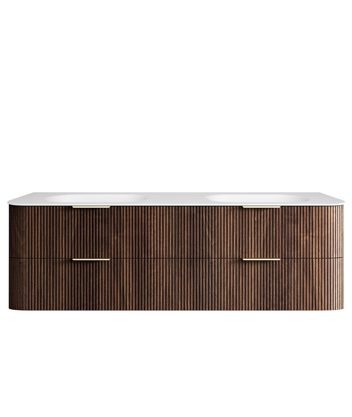 Havana Fluted 1800mm Sable Walnut Wall Hung Curve Vanity, 12mm Moulded Top (Chloe Silk)