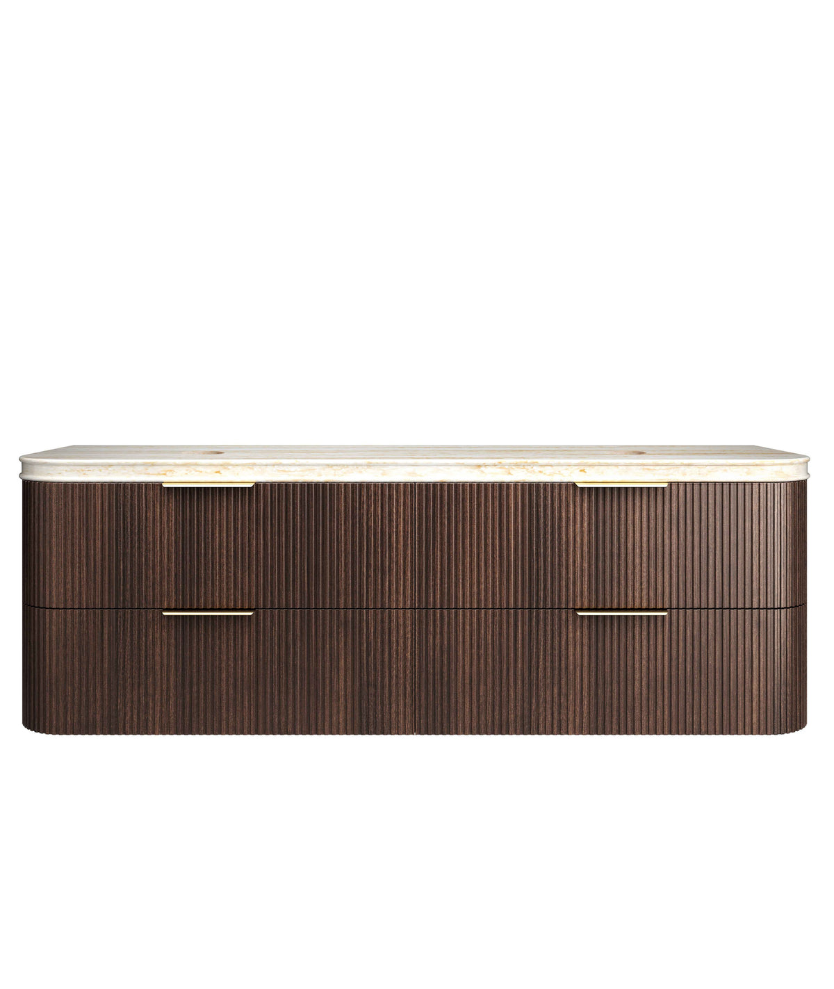 Havana Fluted 1800mm Sable Walnut Wall Hung Curve Vanity, 50mm English Edge (Sand Dune)