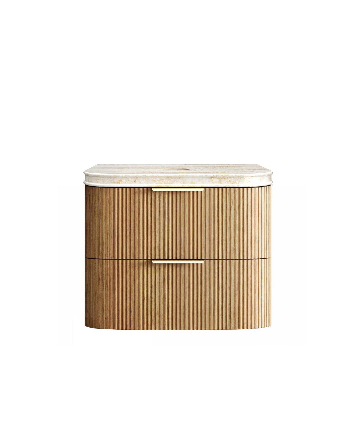 Havana Fluted 750mm Woodland Oak Wall Hung Curve Vanity - 50mm English Edge (Sand Dune)