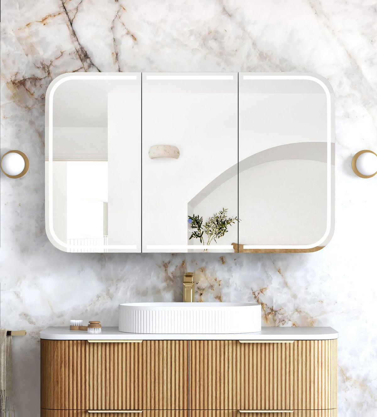 LED Newport 1200(W)x750(H) Woodland Oak Shaving Cabinet Premium Edition main view