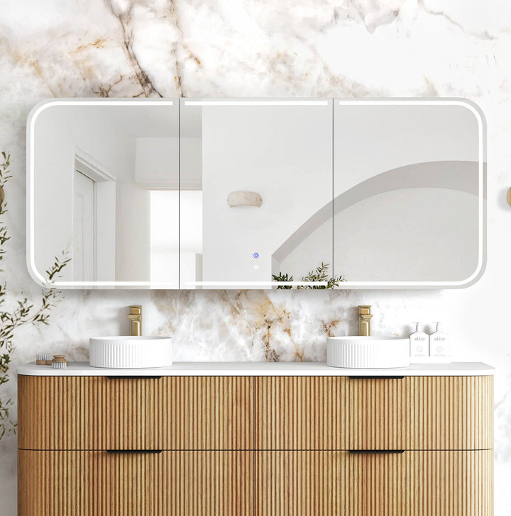 LED Newport 1800(W)x750(H) Woodland Oak Shaving Cabinet Premium Edition main view
