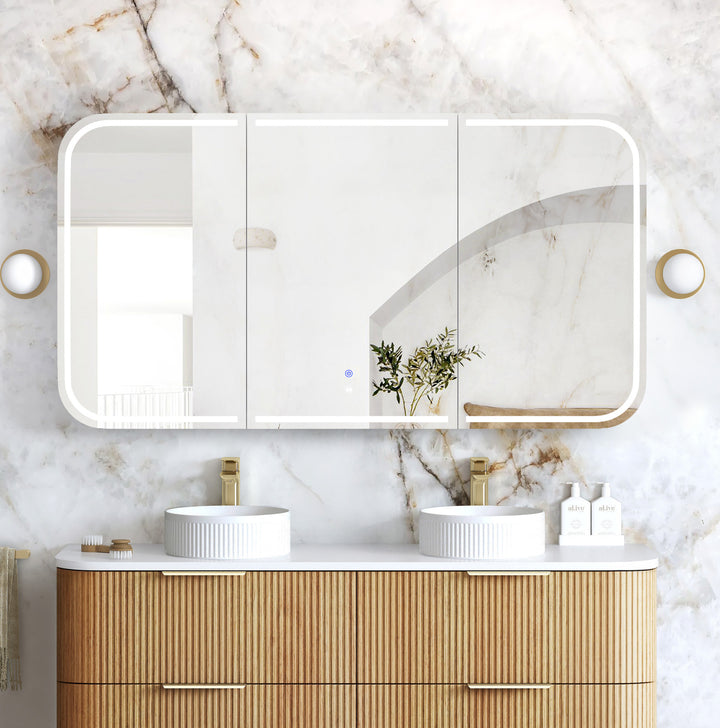 LED Newport 1500(W)x750(H) Woodland Oak Shaving Cabinet Premium Edition main view