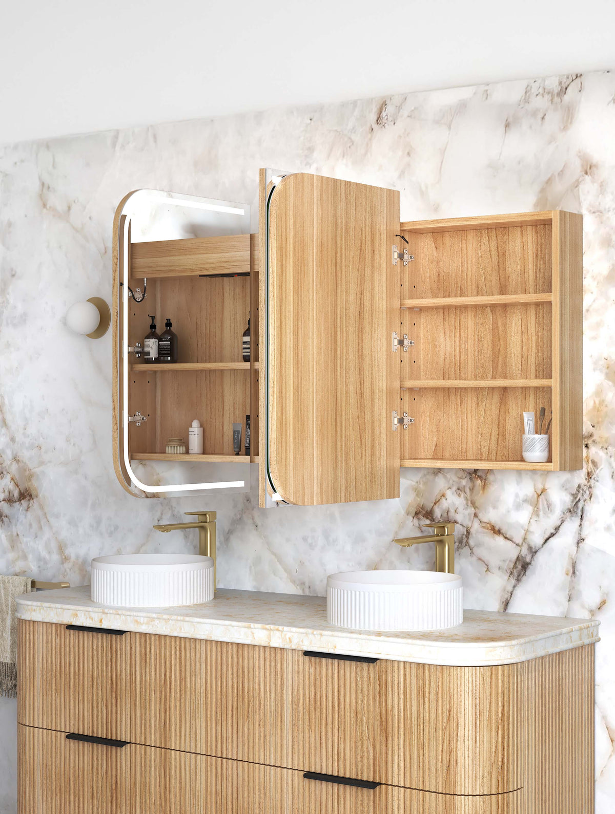 LED Newport 1500(W)x750(H) Woodland Oak Shaving Cabinet Premium Edition view 4