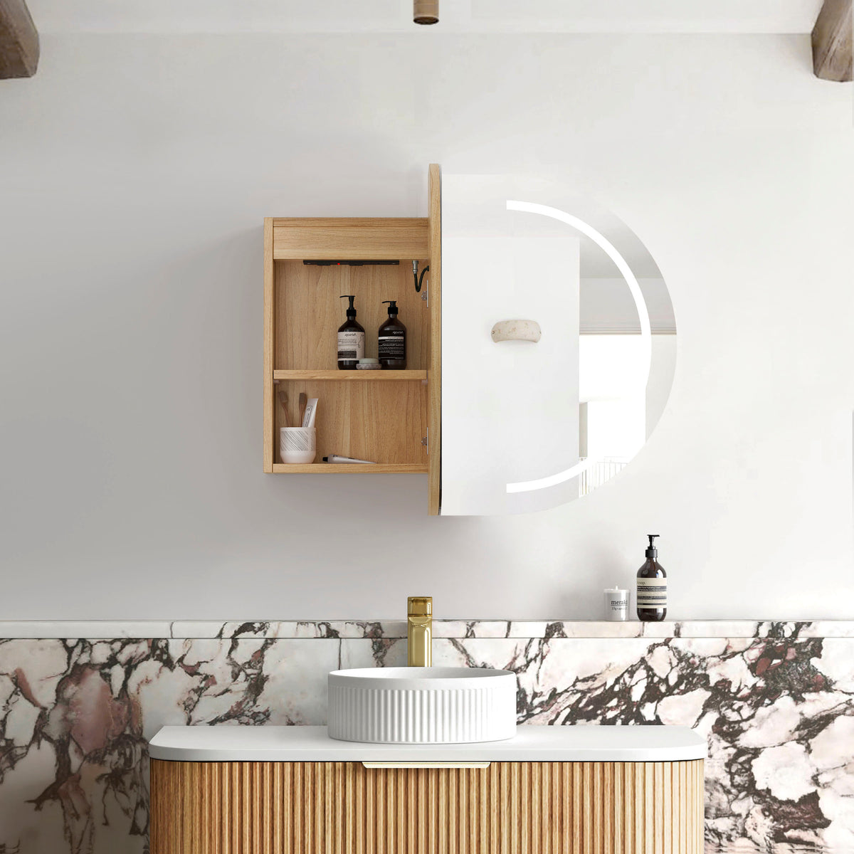 LED Bondi 900(W)x600(H) Woodland Oak Shaving Cabinet Premium Edition view 2