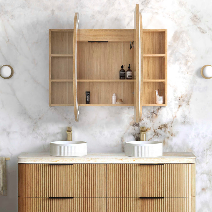 LED Bondi 1500(W)x900(H) Woodland Oak Shaving Cabinet Premium Edition view 3