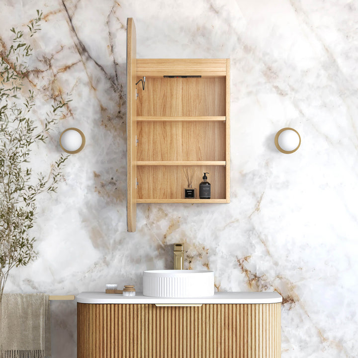 LED Newport 900(H)x450(W) Woodland Oak Shaving Cabinet Premium Edition view 2