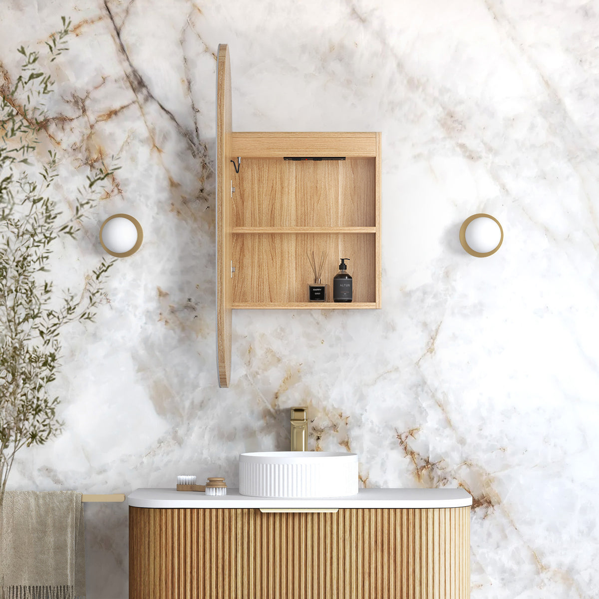 LED Noosa 900(H)x450(W) Woodland Oak Shaving Cabinet Premium Edition view 2