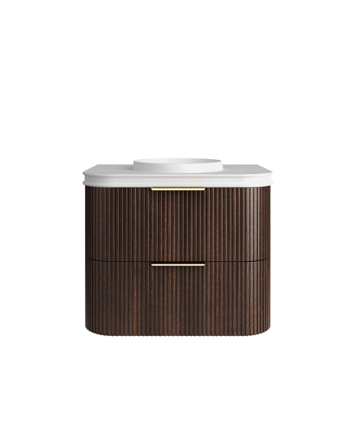 Havana Fluted 750mm Sable Walnut Wall Hung Curve Vanity - 50mm English Edge (Round Basin)