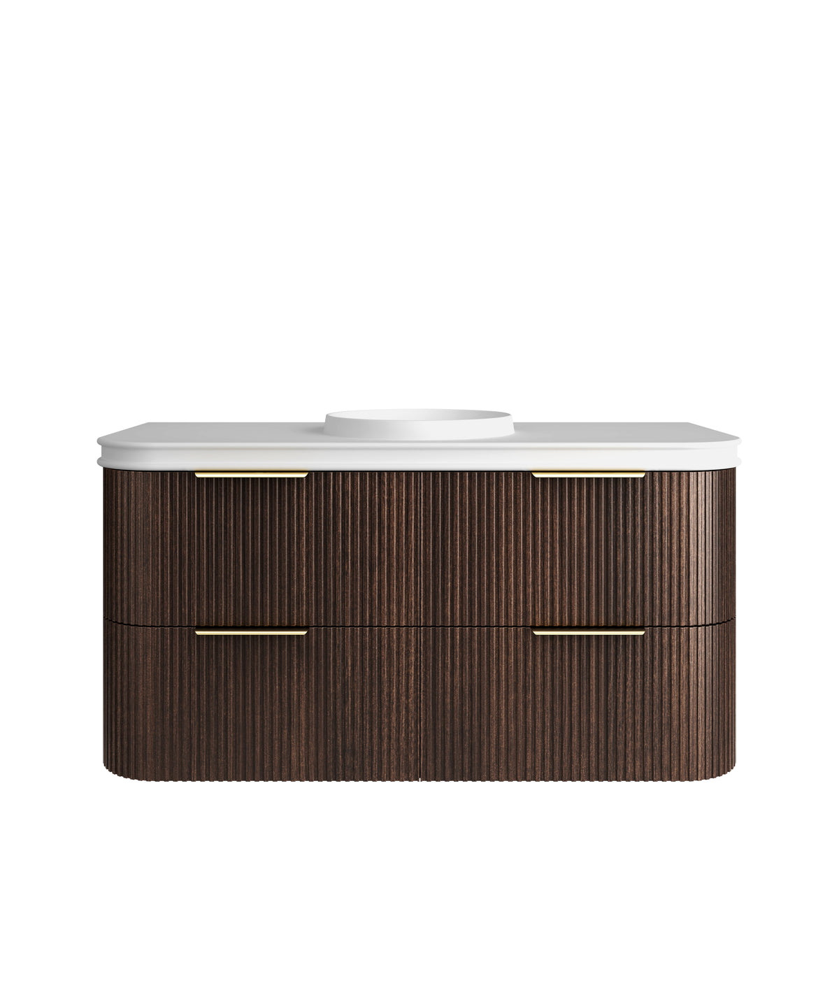 Havana Fluted 1200mm Sable Walnut Wall Hung Curve Vanity - 50mm English Edge (Round Basin)