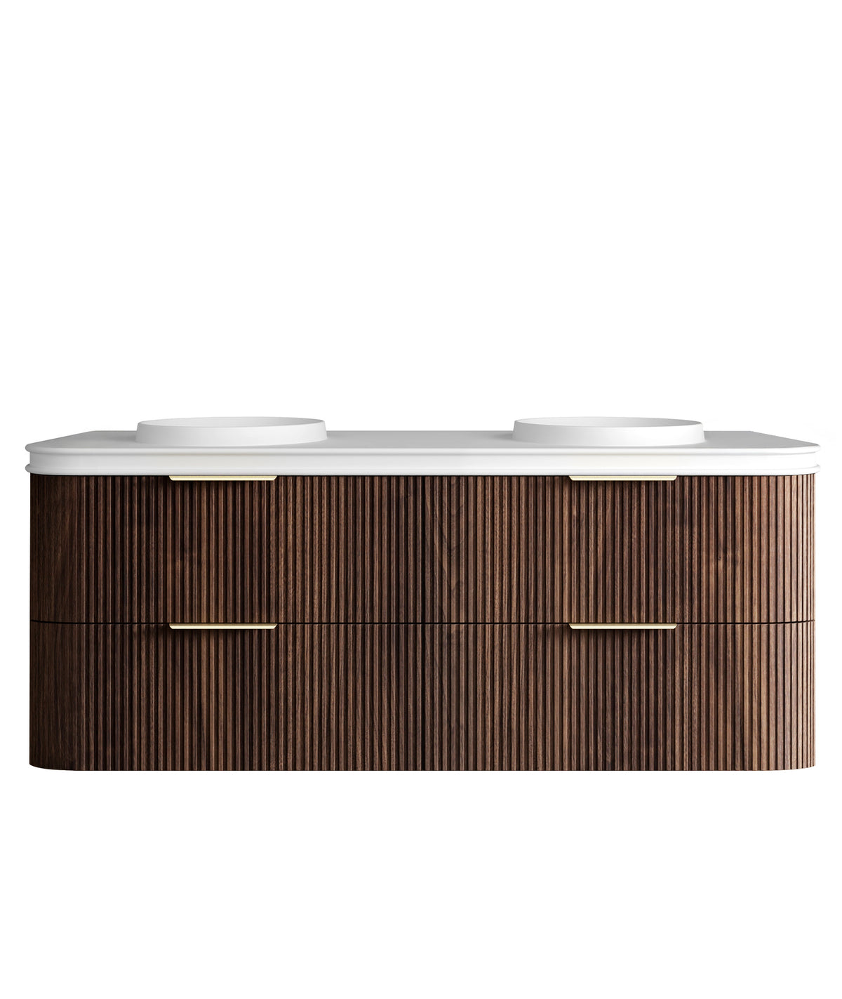 Havana Fluted 1500mm Sable Walnut Wall Hung Curve Vanity - 50mm English Edge (Round Basin)