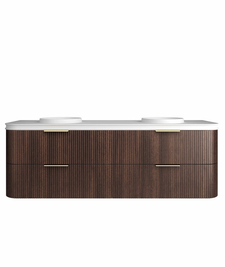 Havana Fluted 1800mm Sable Walnut Wall Hung Curve Vanity, 50mm English Edge (Round Basin)
