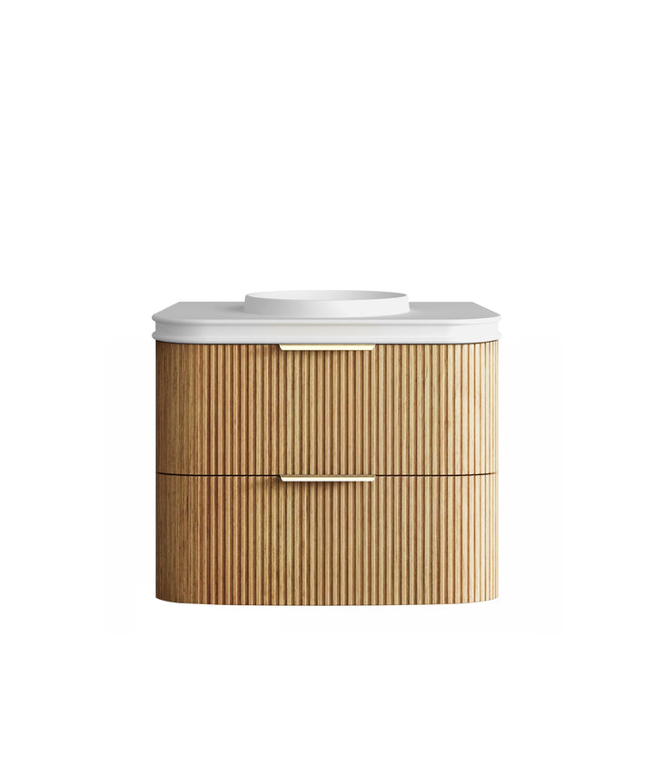 Havana Fluted 750mm Woodland Oak Wall Hung Curve Vanity - 50mm English Edge (Round Basin)