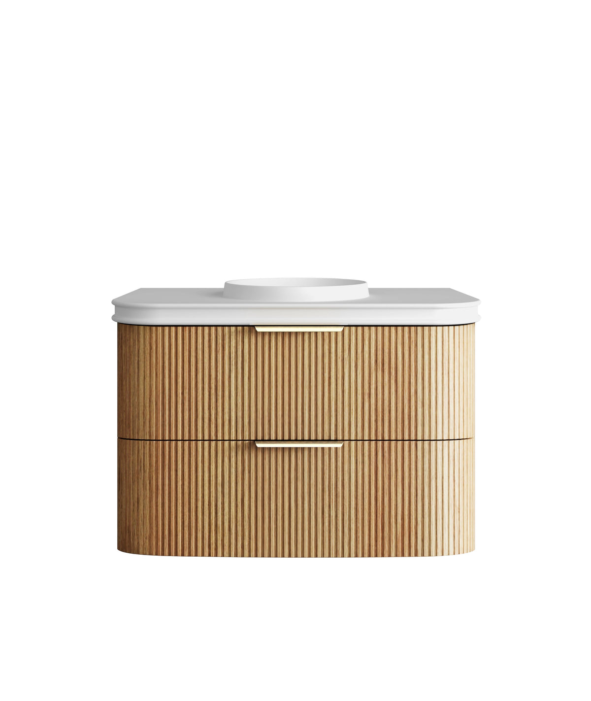 Havana Fluted 900mm Woodland Oak Wall Hung Curve Vanity - 50mm English Edge (Round Basin)