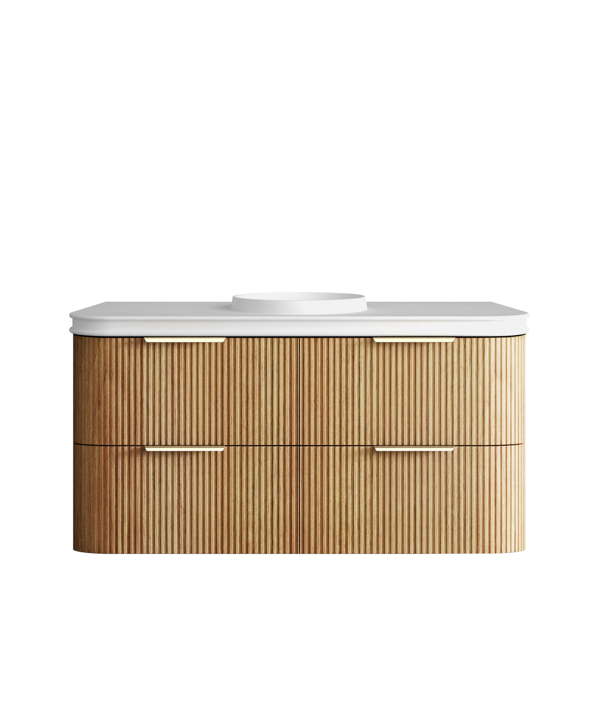 Havana Fluted 1200mm Woodland Oak Wall Hung Curve Vanity - 50mm English Edge (Round Basin)