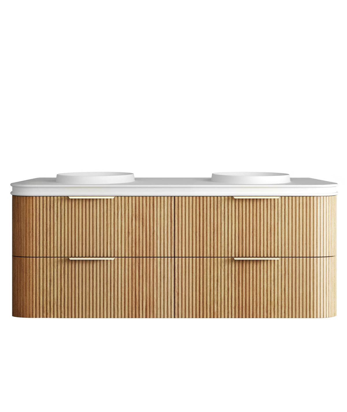 Havana Fluted 1500mm Woodland Oak Wall Hung Curve Vanity - 50mm English Edge (Round Basin)