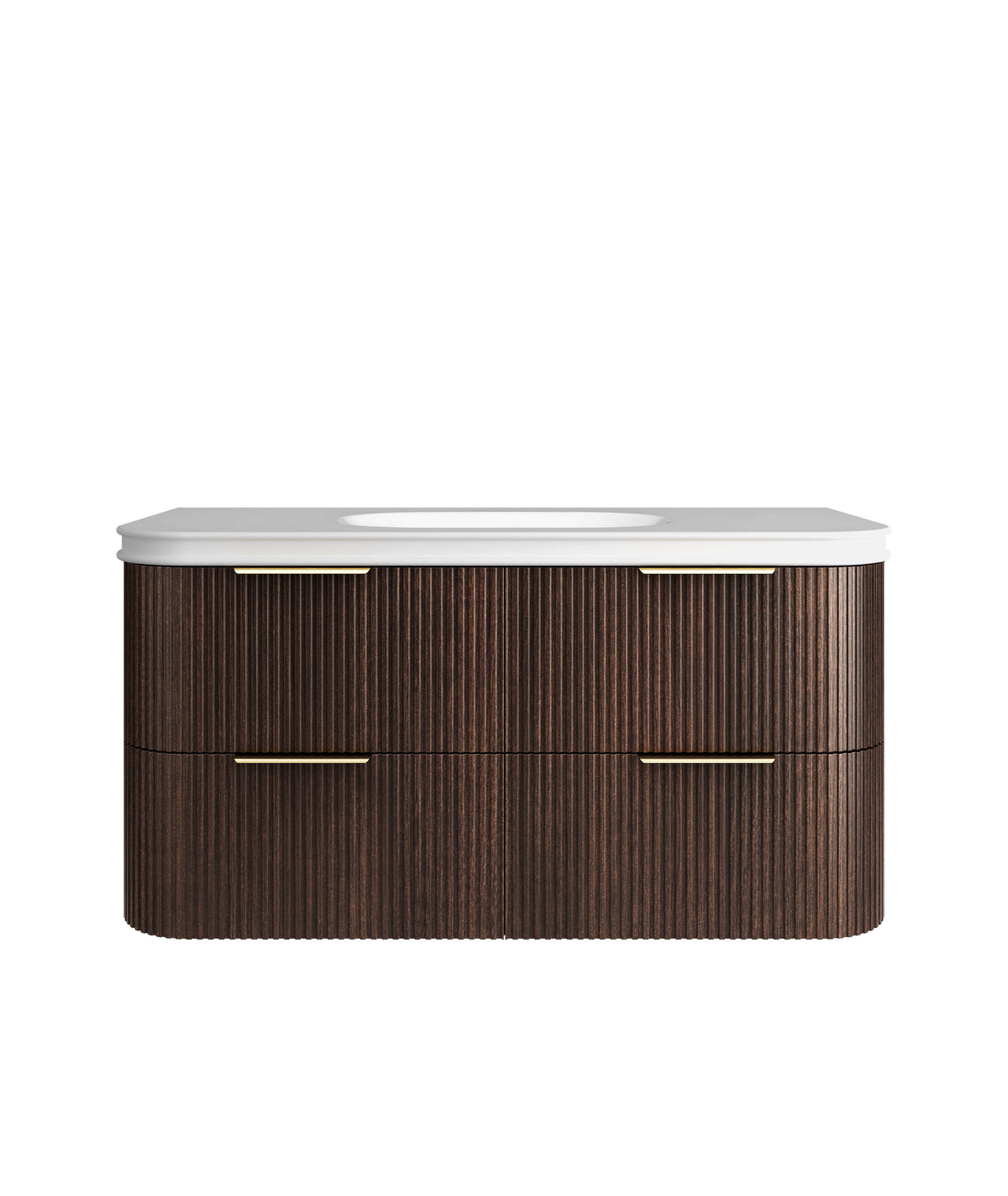 Havana Fluted 1200mm Sable Walnut Wall Hung Curve Vanity - 50mm English Edge (Soft Square)