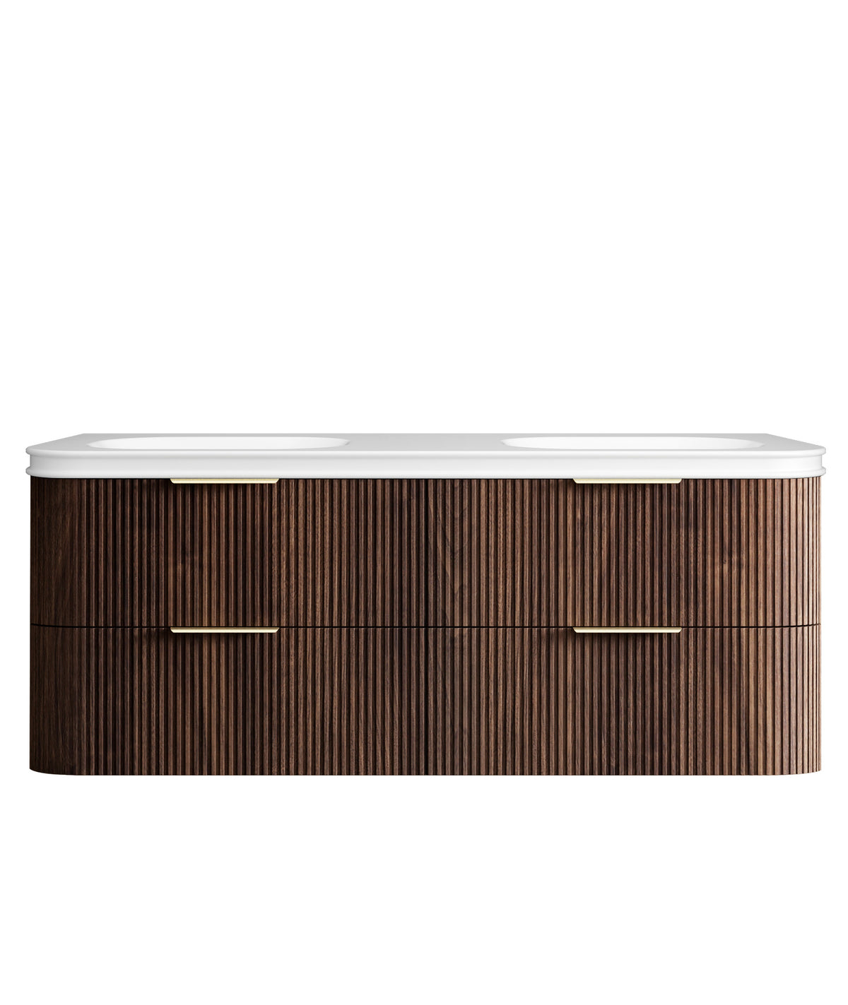 Havana Fluted 1500mm Sable Walnut Wall Hung Curve Vanity - 50mm English Edge (Soft Square)