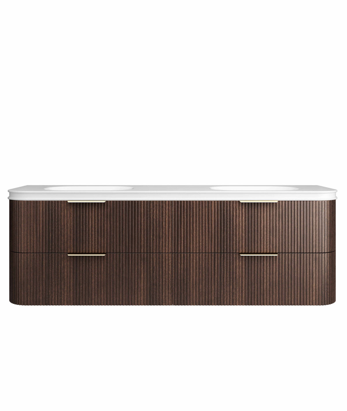 Havana Fluted 1800mm Sable Walnut Wall Hung Curve Vanity, 50mm English Edge (Soft Square)