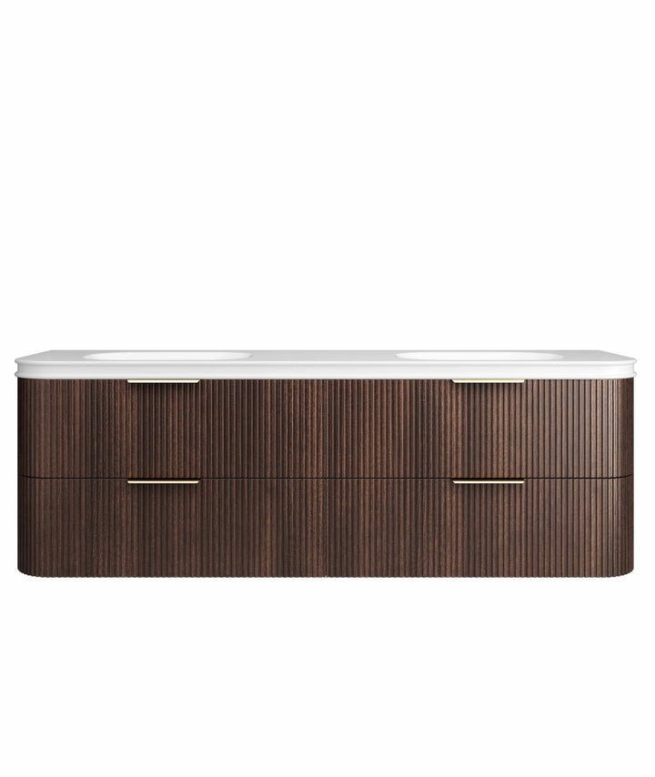 Havana Fluted 1800mm Sable Walnut Wall Hung Curve Vanity, 50mm English Edge (Soft Square)