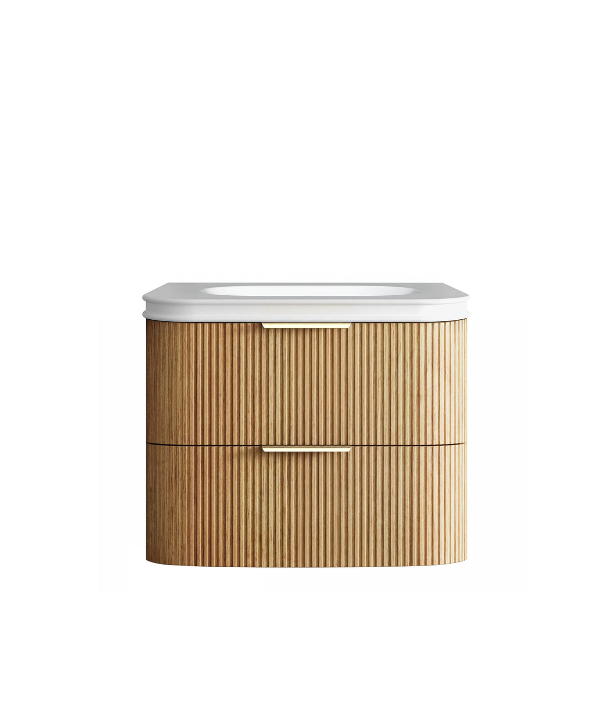 Havana Fluted 750mm Woodland Oak Wall Hung Curve Vanity - 50mm English Edge (Soft Square)