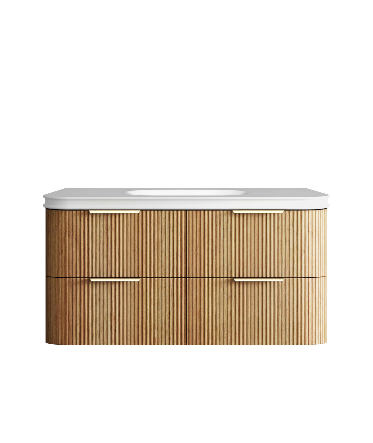Havana Fluted 1200mm Woodland Oak Wall Hung Curve Vanity - 50mm English Edge (Soft Square)