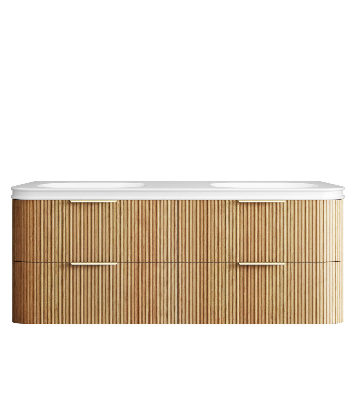 Havana Fluted 1500mm Woodland Oak Wall Hung Curve Vanity - 50mm English Edge (Soft Square)