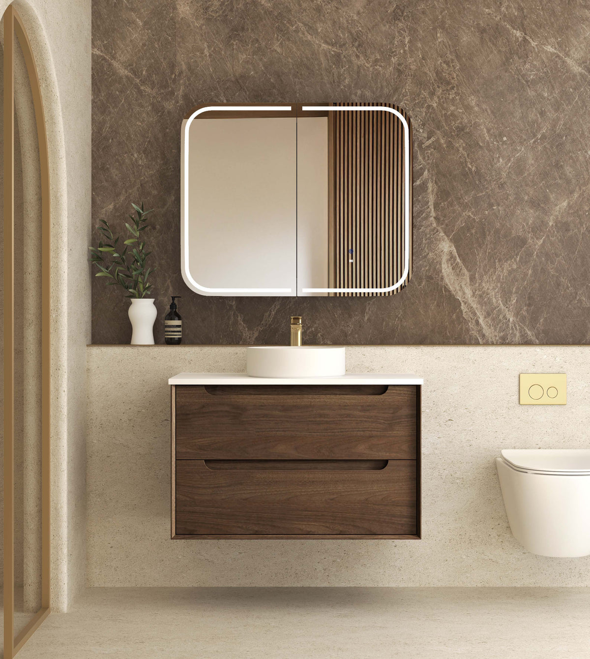 Byron 900mm Sable Walnut Wall Hung Vanity - Cabinet Only