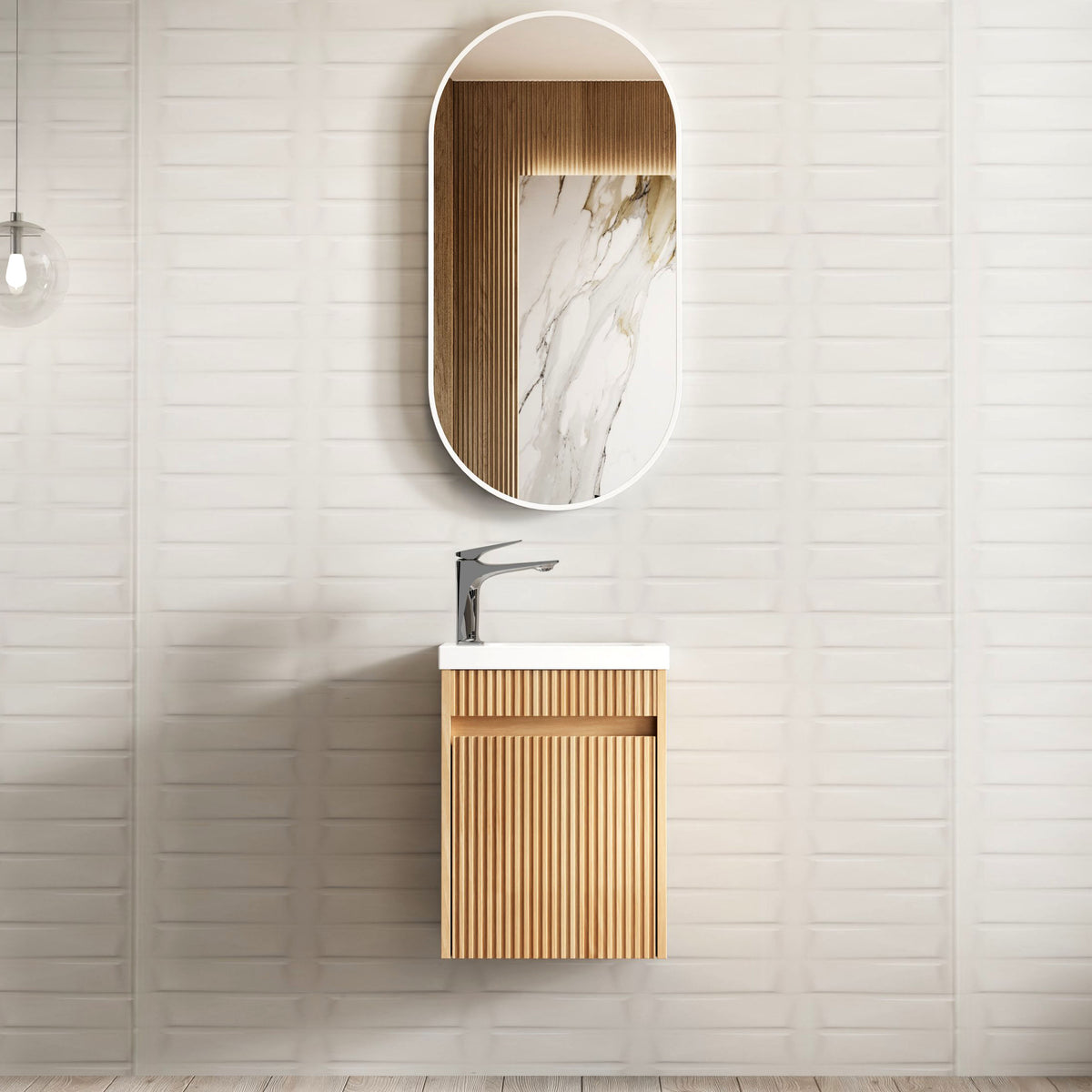 Mini Ensuite Vanity 400mm Woodland Oak Fluted Vanity (with Basin) - Default Title